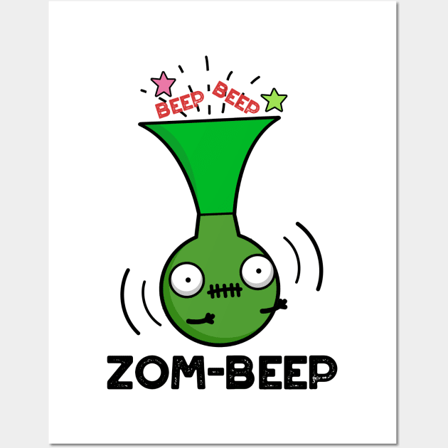 Zom-beep Cute Halloween Zombie Honker Pun Wall Art by punnybone